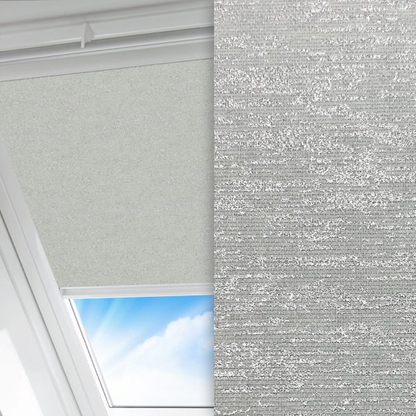 Dachfenster Rollo Moda, grau, komplett verdunkelnd, feucht abwischbar, silber glänzend