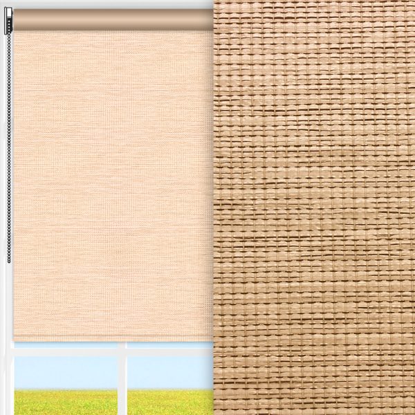 Rollo Ria, beige, komplett verdunkelnd, Rückseite farbig wie Vorderseite, abbürstbar, gold glänzend