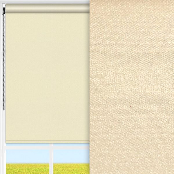 Rollo Prima Perla, beige, lichtdurchlässig & blickdicht, Rückseite Perlmutt, schmutzabweisend, feucht abwischbar, beige glänzend